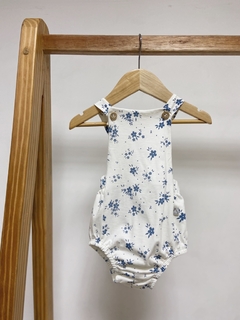 Pronta entrega - Romper baby com botões estampa floral azul vintage na internet