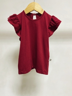 Pronta entrega - Blusa babado com tule botão pérola Marsala