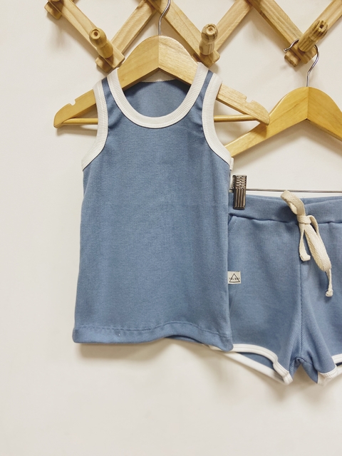 Pronta entrega - conjunto regata + shorts boxer canelado retrô