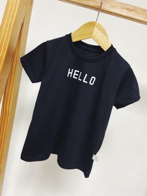 Pronta entrega - Camiseta kids manga curta preta HELLO