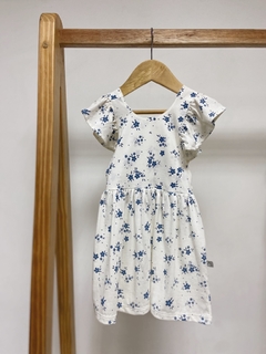 Pronta entrega - Vestido kids estampado babado costas floral azul vintage na internet