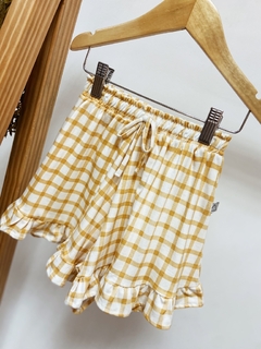 Pronta entrega - Conjunto cropped babado + shorts babado xadrez mostarda na internet