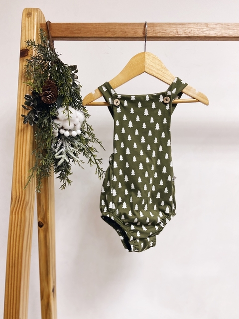 Pronta entrega - Romper baby verde cactus com botões pinheirinhos off