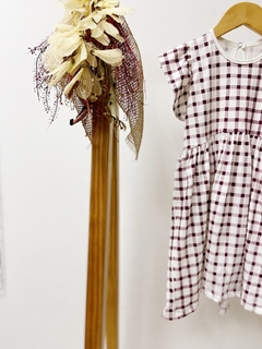 Pronta entrega - Vestido kids Mullet estampado manga babado off xadrez vinho