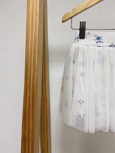 Pronta entrega - Saia tule off floral azul vintage