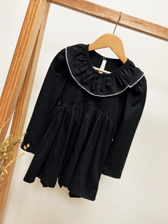 Pronta Entrega - Vestido manga bufante longa preta gola babado com picueta off - comprar online