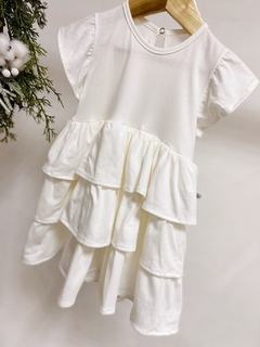 Pronta entrega - Vestido manga babado saia babados botão pérola off - You Boy Kids