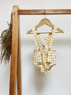 Imagem do Pronta entrega - Romper alça com botões xadrez mostarda