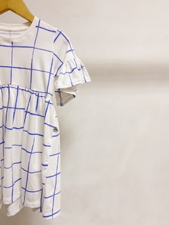Pronta entrega - Vestido Mullet manga curta com babado blue grid na internet