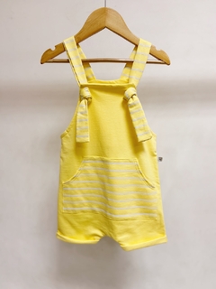 Pronta entrega - jardineira nó kids yellow detalhes estampado Stripes