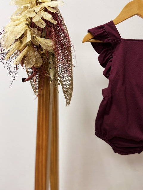 Pronta entrega - Romper baby babado liso vinho