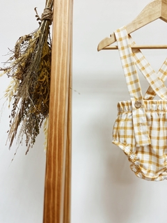 Pronta entrega - Romper alça com botões xadrez mostarda - You Boy Kids