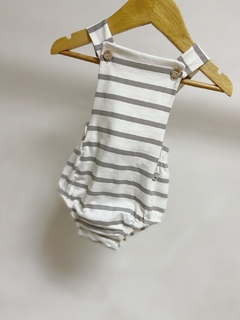 Pronta entrega - Romper baby com botões listra cinza pedra na internet