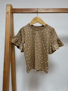 Pronta Entrega - Blusa Kids manga curta com babado bolinhas avelã - comprar online