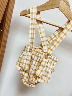 Pronta entrega - Romper alça com botões xadrez mostarda - loja online