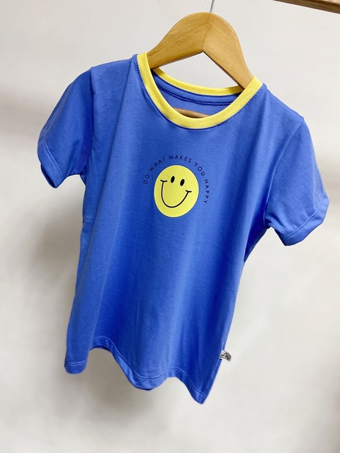 Pronta entrega - Camiseta kids manga curta blue what makes you happy detalhe gola
