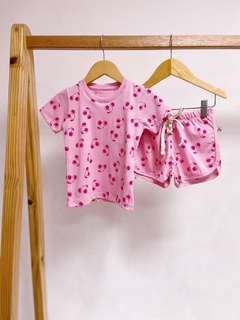Pronta entrega - conjunto kids Camiseta Manga curta + shorts boxer estampado cherry na internet