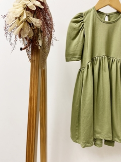 Pronta entrega - Vestido manga bufante oliva botão em pérola na internet