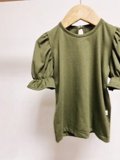 Pronta entrega - Blusa Kids manga princesa botão pérola verde cactus - You Boy Kids