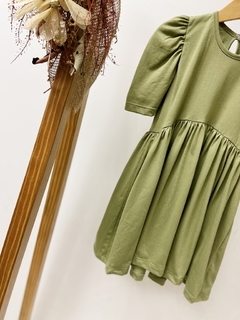 Pronta entrega - Vestido manga bufante oliva botão em pérola - You Boy Kids