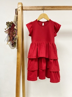 Pronta entrega - Vestido Mullet babados manga babado vermelho botao pérola