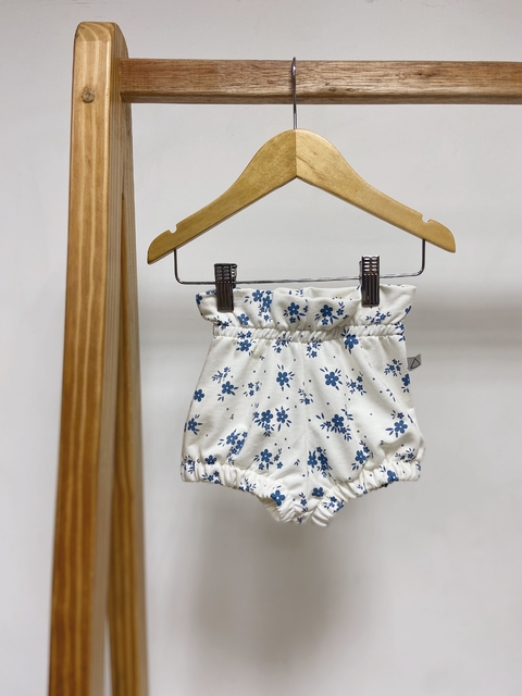 Shorts kids cintura alta Moletinho estampado floral azul denim