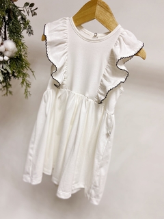 Pronta entrega - Vestido regata babados off picueta preta botão pérola - loja online