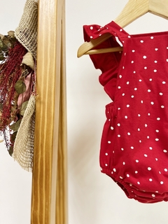 Pronta entrega - Romper baby babado estampado vermelho bolinhas off - comprar online