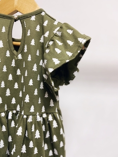 Pronta entrega - Vestido Mullet babado verde cactus pinheirinhos off botão pérola