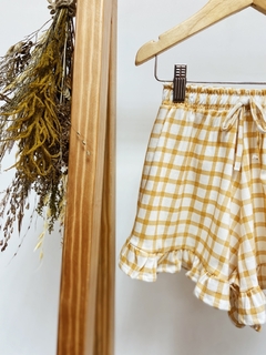 Pronta entrega - Conjunto cropped babado + shorts babado xadrez mostarda - You Boy Kids