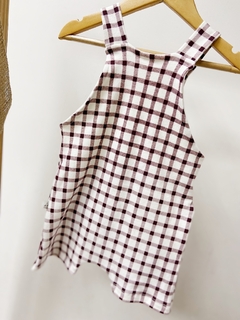 Pronta entrega - Jardineira baby Botões em madeira natural estampada off xadrez vinho - You Boy Kids