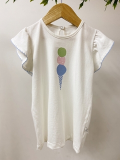 Pronta entrega - Blusa babado off SORVETE bordado picueta Aqua botão pérola casquinha Aqua - loja online