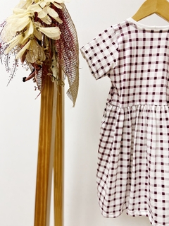 Pronta entrega - Vestido Mullet manga curta off xadrez vinho - You Boy Kids