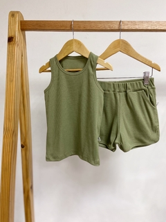 Pronta entrega - conjunto regata + shorts boxer canelado oliva na internet