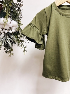 Pronta entrega - Blusa Kids manga curta com babado verde cactus na internet