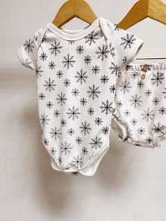 Pronta entrega - conjunto Body manga curta + bloomer botões off flocos neve preto - loja online