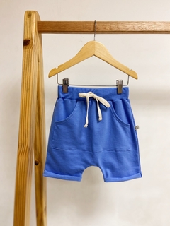 pronta entrega- Bermuda Saruel kids bolso canguru moletinho blue