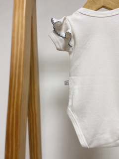 Pronta entrega - Body manga curta babado detalhe em picueta azul vintage