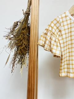 Pronta entrega - Blusa Kids manga curta com babado xadrez mostarda