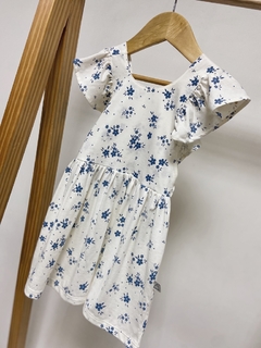 Pronta entrega - Vestido kids estampado babado costas floral azul vintage - loja online