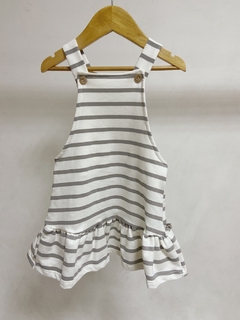 Pronta entrega - Salopete com babado kids listra cinza pedra