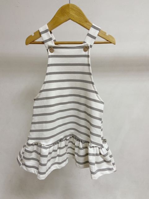 Pronta entrega - Salopete com babado kids listra cinza pedra