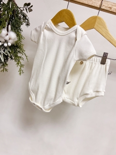 Pronta entrega - conjunto body manga curta + bloomer punho botões madeira canelado off na internet