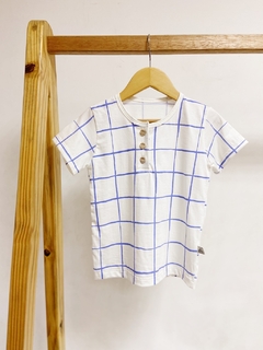Imagem do Pronta entrega - Camiseta botões Kids Manga curta estampada blue grid