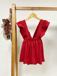 Pronta entrega - Salopete alça babado liso vermelho - loja online