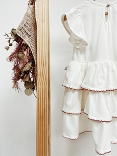 Imagem do Pronta entrega - Vestido Mullet babados off picueta vermelho botao pérola