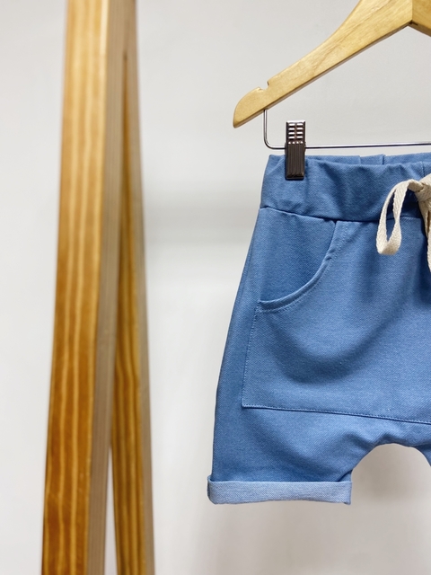 Pronta entrega - Bermuda Saruel Kids Bolso Canguru denim