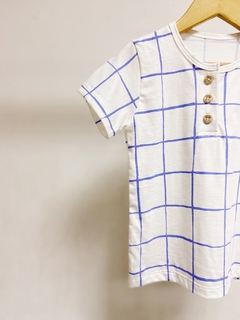 Pronta entrega - Camiseta botões Kids Manga curta estampada blue grid - You Boy Kids