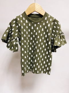 Pronta entrega - blusa manga curta com babado verde cactus pinheirinhos off na internet