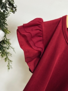 Pronta entrega - Blusa babado com tule botão pérola Marsala - comprar online